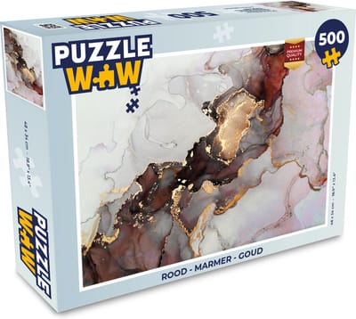 Puzzel Rood - Marmer print - Goud - Legpuzzel - Puzzel 500 stukjes