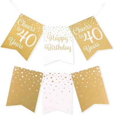 Q2P - 40 Jaar Versiering - Slingers - Verjaardag Versiering - Decoratie - Wit & Goud - Vlaggenlijn - 1 Stuk