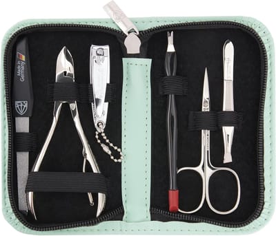 6-delige Manicureset in Mint Kunstleren Etui | Complete Nagelverzorgingsset voor Thuis en Reis