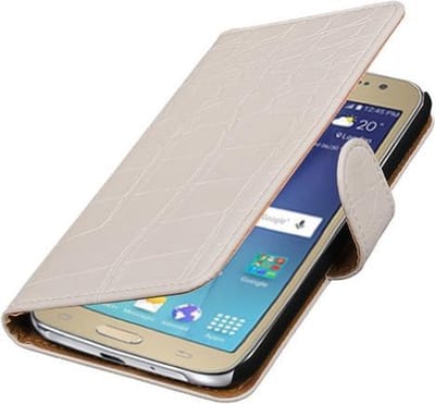 Wit Krokodil booktype wallet cover hoesje voor Samsung Galaxy J2 2016
