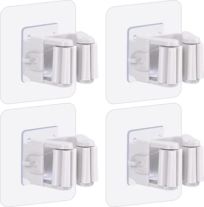 4-Pack Mop- en Bezemhouder Wandmontage – Zelfklevende Bezemklem Zonder Boren – Bezem- en Stofferhanger voor Huis, Tuin, Garage en Opslag – 4 Stuks