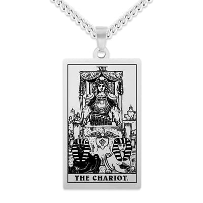 Tarot Ketting VII: De Zegewagen / The Chariot - Zilverkleurig Stainless Steel - Grote Arcana uit Rider-Waite Geïnspireerd - 60cm - Pax Amare