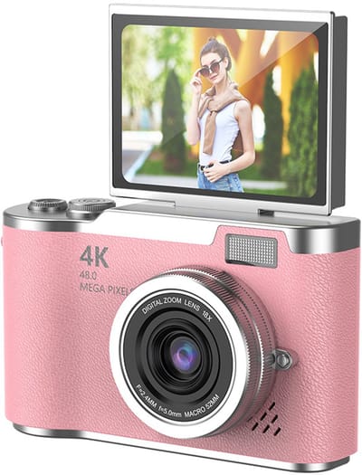 Digitale camera - Selfiecamera - Camera - compact camera - 48 MP - Kantelbaar scherm - 8x zoom - 32 GB geheugenkaart - ABS - Roze
