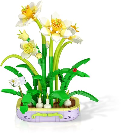 Loha-party®Bouwstenen bloemen met bloem pot-Bonsai bouwstenen-Narcissen-Botanische bloemencollectie- Kunstbloemen decoratie- Huisdecoratie-623 bouwstenen