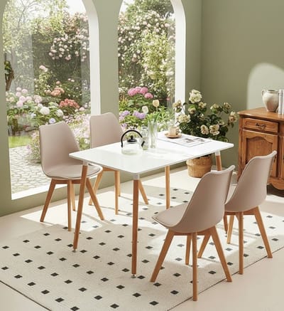 Scandinavische Eetkamerstoelen – Retro Design, Zachte Bekleding, Set van 4, Massief Beukenhout, Comfortabele Stoelen voor Keuken, Woonkamer en Eetkamer – Light Kaki Casa Serena – Afmetingen op aanv...
