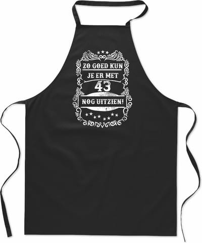 Zo goed met - 43 jaar - Keukenschort Classic - 100% katoen - leeftijd - geboortejaar - verjaardag en feest - cadeau - kado - unisex - zwart - Unisex