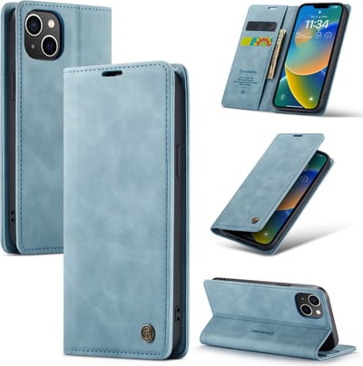 Casemania Hoesje Geschikt voor Apple iPhone 15 Aqua Blue - Dunne Portemonnee Book Case - Slim Wallet Case met Pasjeshouder
