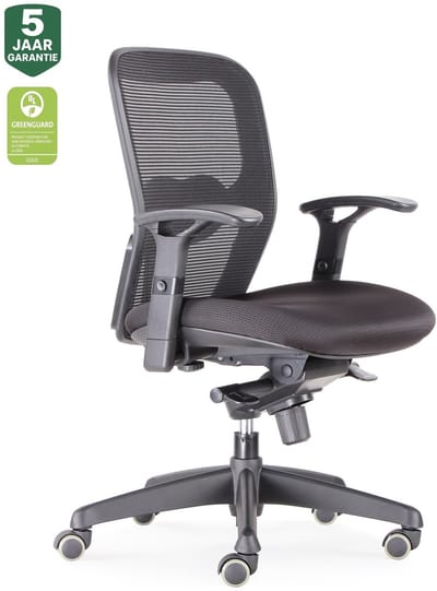 BENS 803-Bsc-3 Zwart - Ergonomische Bureaustoel - Bureaustoel voor Volwassenen - Kantoorstoel - Mesh Rugleuning - Stoffen Zitting - Volledig Verstelbaar - NEN-EN 1335 - ARBO Normen