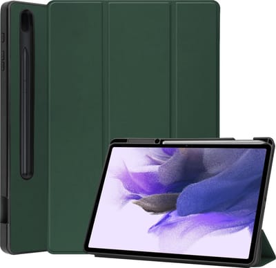Hoes - Geschikt voor Samsung Galaxy Tab S7 FE - Dun & Stevig - Trifold Bookcase - Hard Cover Case - Met Uitsparing Geschikt voor S Pen - Hardcover Book - Tablet Hoesje - Donkergroen