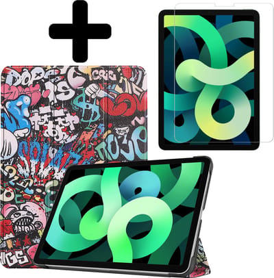 Hoes - Geschikt voor Apple iPad Air 5 (2022) - 10.9 inch - 5e Generatie - M1 - Met Screenprotector - Trifold Bookcase - Hard Cover - Hardcover Book Case - Tablet Hoesje - Graffity