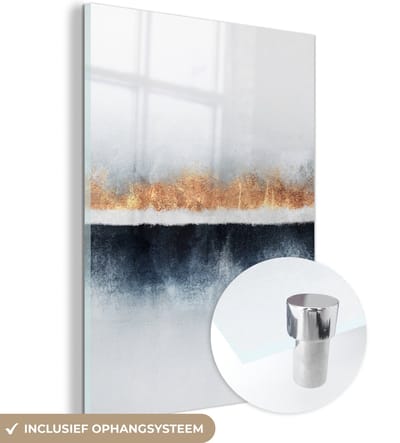MuchoWow® Glasschilderij 120x160 cm - Schilderij acrylglas - Goud - Abstract - Design - Foto op glas - Schilderijen