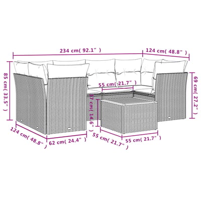 vidaXL - 7-delige - Loungeset - met - kussens - poly - rattan - beige