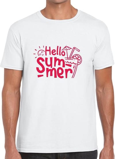 HELLO SUMMER Heren t-shirt - Neon Tekst Rood - SMALL