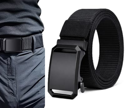 Heren Canvas Riem Zwart – 120 cm – Automatische Gesp – Nylon Casual & Outdoor Riem – 3,8 cm Breed