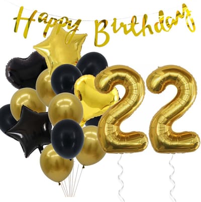 Snoes Ballonnen 22 Jaar Feestpakket – Versiering – Verjaardag Set Goldie Cijferballon 22 Jaar -Heliumballon
