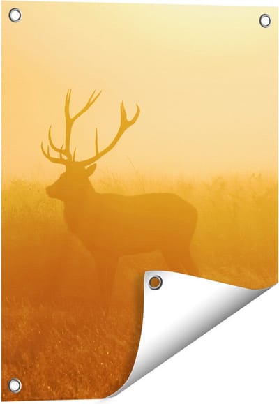 Gards Tuinposter Hert tijdens de Mist - 40x50 cm - Tuindoek - Tuindecoratie - Wanddecoratie buiten - Tuinschilderij