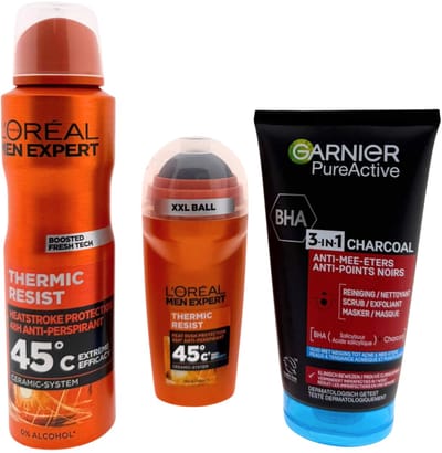 L’Oréal Men Expert & Garnier Heren Cadeauset – Deo Spray, Deo Roller & Reinigingsgel 3-in-1 – Verzorgingspakket voor Mannen