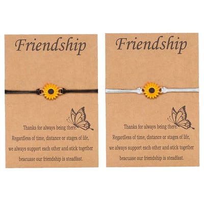 Bixorp Friends Vriendschapsarmbandjes voor 2 met Zonnebloem Wit & Zwart Bandje - BFF Armband Meisjes - Best Friends Armband Vriendschap Cadeau voor Twee