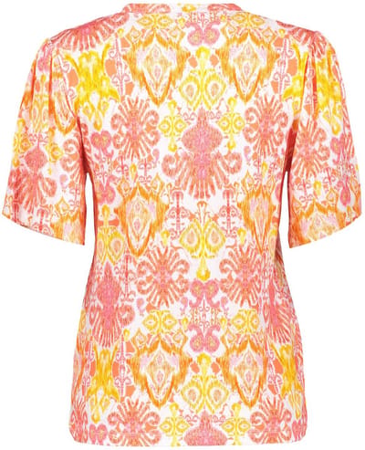 GEISHA - Rode t-shirt met gele print - Maat S - Vrouwen - Meerkleurig - Viscose