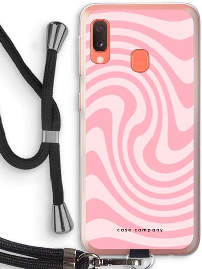 Case Company® - Hoesje met koord geschikt voor Samsung Galaxy A20e hoesje met Koord - Swirl Roos - Telefoonhoesje met Zwart Koord - Bescherming aan alle Kanten en Over de Schermrand