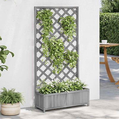 vidaXL Plantenbak met latwerk 90x35x180 cm massief vurenhout grijs