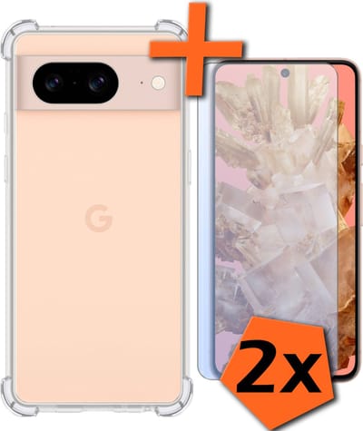 Hoes - Met Screenprotector - 2 Stuks - Geschikt voor Google Pixel 8 - Sterk & Shockproof - Siliconen Case - Back Cover - Telefoon Hoes - Shock Proof - Transparant