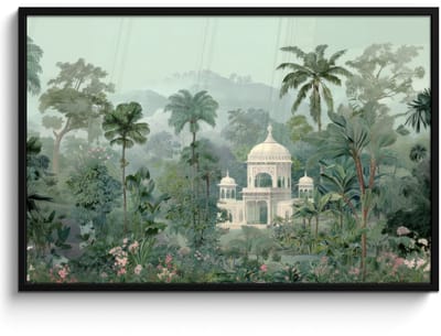 Poster in lijst - Fotolijst 120x80 cm - Posters - Tropische tuin - Koepelgebouw - Bloemen - Posterlijst zwart - Decoratie - Wanddecoratie woonkamer - Muurdecoratie slaapkamer