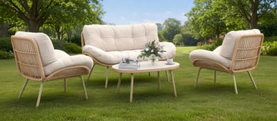 Rotan tuinmeubelset 4-delig loungeset voor 4 personen – sofa 138×77×78 cm – stoelen 75×77×78 cm – tafel 90×50×40 cm – wicker balkonset met dikke kussens, diepe zit & weerbestendig design – tuinset voor balkon, terras & tuin – Urbanhome