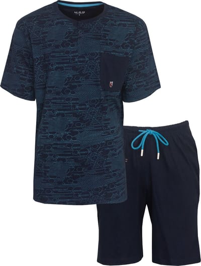 MEQ Heren Shortama - Pyjama Set - Korte mouwen - 100% Katoen - Blauw - Maat XXL
