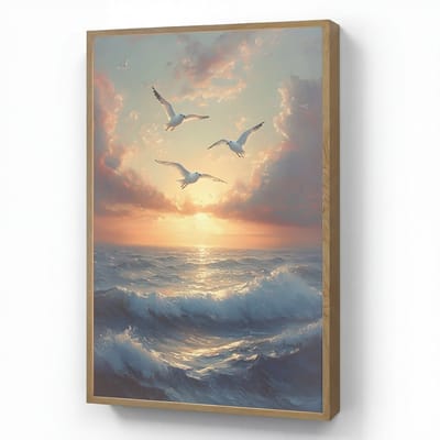 Wandlamp 60x90 cm - Oplaadbaar - Meeuwen - Zonsondergang - Zee - Wolken - Wandlampen binnen woonkamer - Slaapkamer lamp - Decoratieve nachtlamp - Vloerlamp draadloos