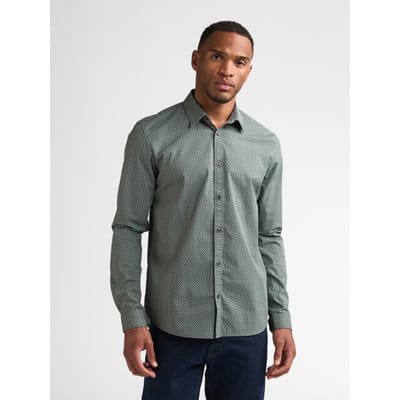 Petrol Industries - Heren Slim fit overhemd met fijne print millworks - Groen - Maat M