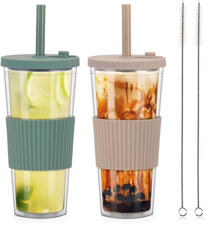 Dailygoods- Bubble Tea Beker 730 ml - Dubbelwandig - Herbruikbare Drinkbeker - Lekvrije Boba-beker - Met Deksel/Rietje - BPA-vrij