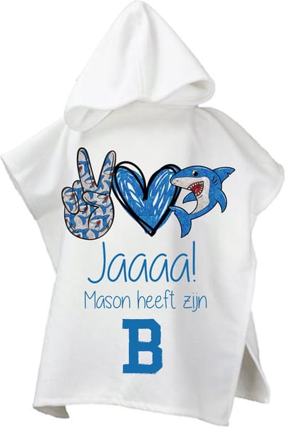 Strandponcho met naam kind-zwemdiploma B-jongens-cadeau afzwemmen-poncho handdoek voor kinderen met capuchon-zwemponcho-badcape