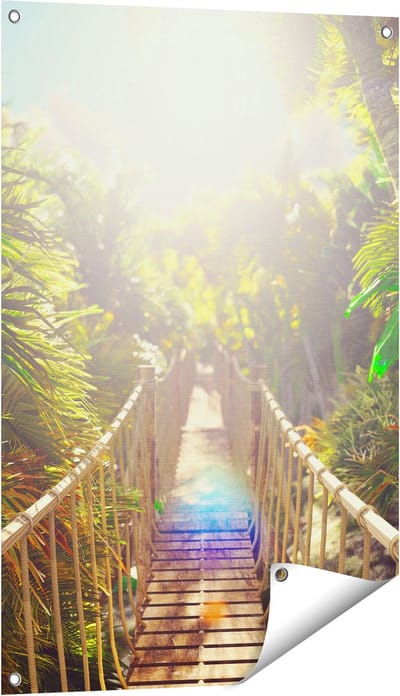 Gards Tuinposter Houten Brug in de Tropische Jungle - 60x90 cm - Tuindoek - Tuindecoratie - Wanddecoratie buiten - Tuinschilderij