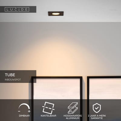 Lucide Inbouwspot Tube Zwart Vierkant Gu10