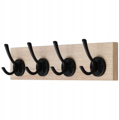 Retro Wandkapstok met 4 Haken - Dressoir Hout - Zwart