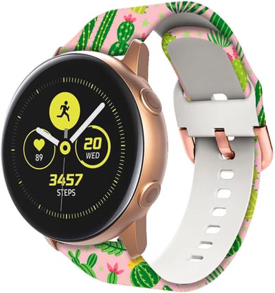 Stravo Modieus Bedrukt Siliconen bandje 20mm - Geschikt voor Samsung Galaxy Watch 7 6 5 4 - Classic - Siliconen Horlogeband met Roségouden Pin-gesp voor Garmin Vivoactive 5 3 - Forerunner 245 - Venu SQ 2 - Vivomove - Huawei - Roze