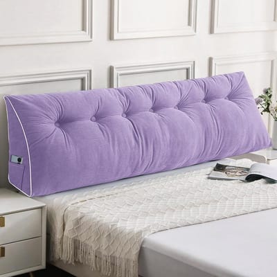 Sasttie Hoofdbordkussen, kingsize, driehoekig wigkussen, hoofdbord, wigvormig hoofdbordkussen voor op bed, slaapbank, ligbedkussens om op te zitten, lezen of werken, met afneembare hoes, paars