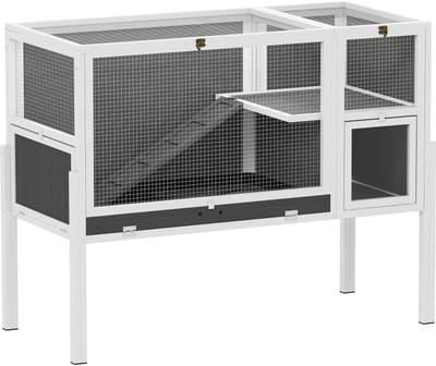 Konijnenhok Binnen - ROLIPO - Hamsterkooi Groot - Caviaverblijf met 2 Verdiepingen - Luxe Houten Kleintierverblijf - Grijs - 120 x 53 x 93 cm - Knaagdierkooi met Schuiflade en FSC-Hout