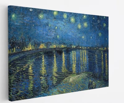 Saammp Canvas Schilderij - Sterrennacht boven de Rhône - Van Gogh - Oude Meesters - 45x30 - Foto op canvas - Wanddecoratie - muurdecoratie Woonkamer - Slaapkamer decoratie - Canvas Print