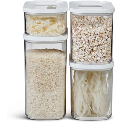 Mepal - Opbergdoos Modula 4-delige set – Doorzichtige voedselcontainer met deksel - Keukenopbergers & Kunststof Opbergdozen – Stapelbaar & Luchtdicht – 2 x 1000 ml. 1x 1500 ml & 1 x 425 ml – Wit