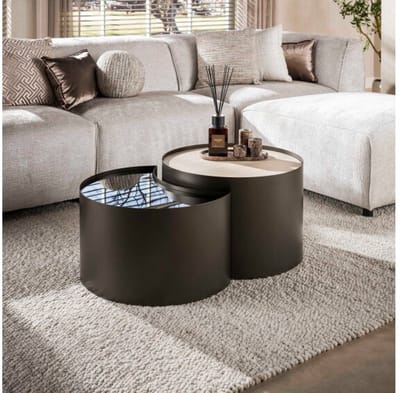Salontafel Metal half moon set/2 - 3D keramiek travertin