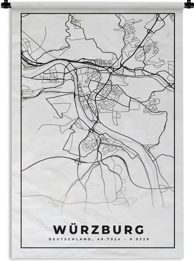Wandkleed - Wanddoek - Würzburg - Kaart - Stadskaart - Plattegrond - 120x180 cm - Wandtapijt