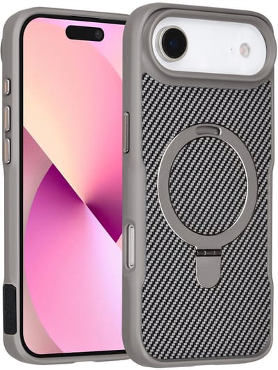 TUNIQ Back cover voor iPhone 17 Air - MagSafe - Met Ringstand - Carbon Fiber - Zilver