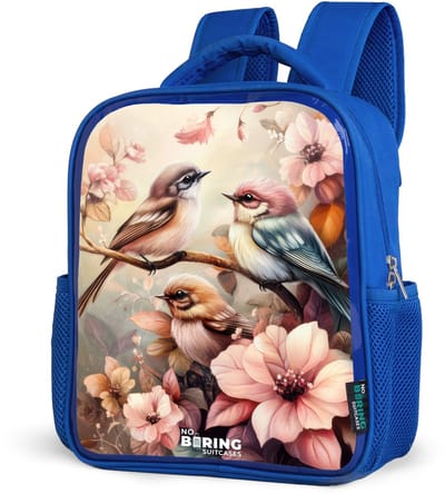 NoBoringSuitcases.com® - Rugzak blauw - Schooltas jongens - Vogels met roze bloemen - Kinder rugtas jongen - Boekentas kind - Kinderrugzak voor school - Schoolrugzak