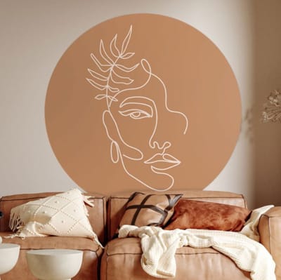 Behangcirkel 100cm Line art face brown - Wallz