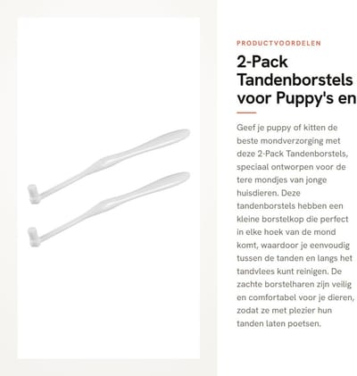 Dailygoods- Tandenborstels voor Huisdieren - 2-Pack - Zachte Borstelharen - Plastic - Kleine Borstelkop - Grondige Reiniging - Huisdiertandenborstel