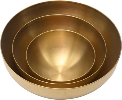 3-delige slakommenset van roestvrij staal, gouden serveerschalen voor salades, fruit en pasta (15 cm, 20 cm, 25 cm)