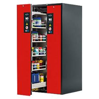 Kast voor gevaarlijke stoffen Asecos V-LINE, type 90, 2 verticale schuiven, antraciet/signaalrood