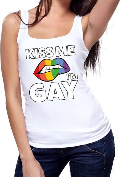 Kiss me i am gay tanktop / mouwloos shirt wit voor dames - Gay pride kleding S
